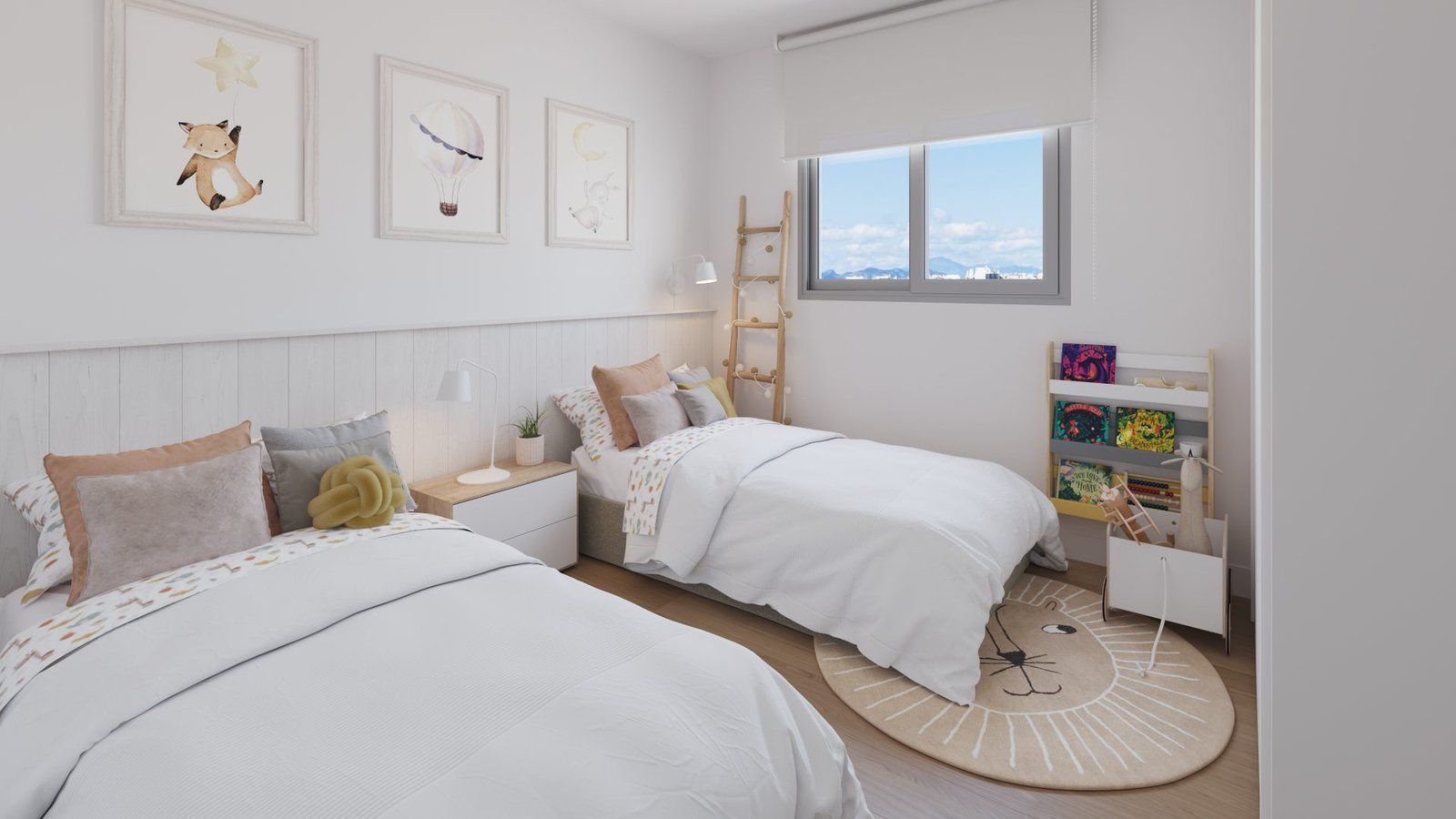 Tweepersoonskamer met twee eenpersoonsbedden, kinderkamer in Valle Romano.