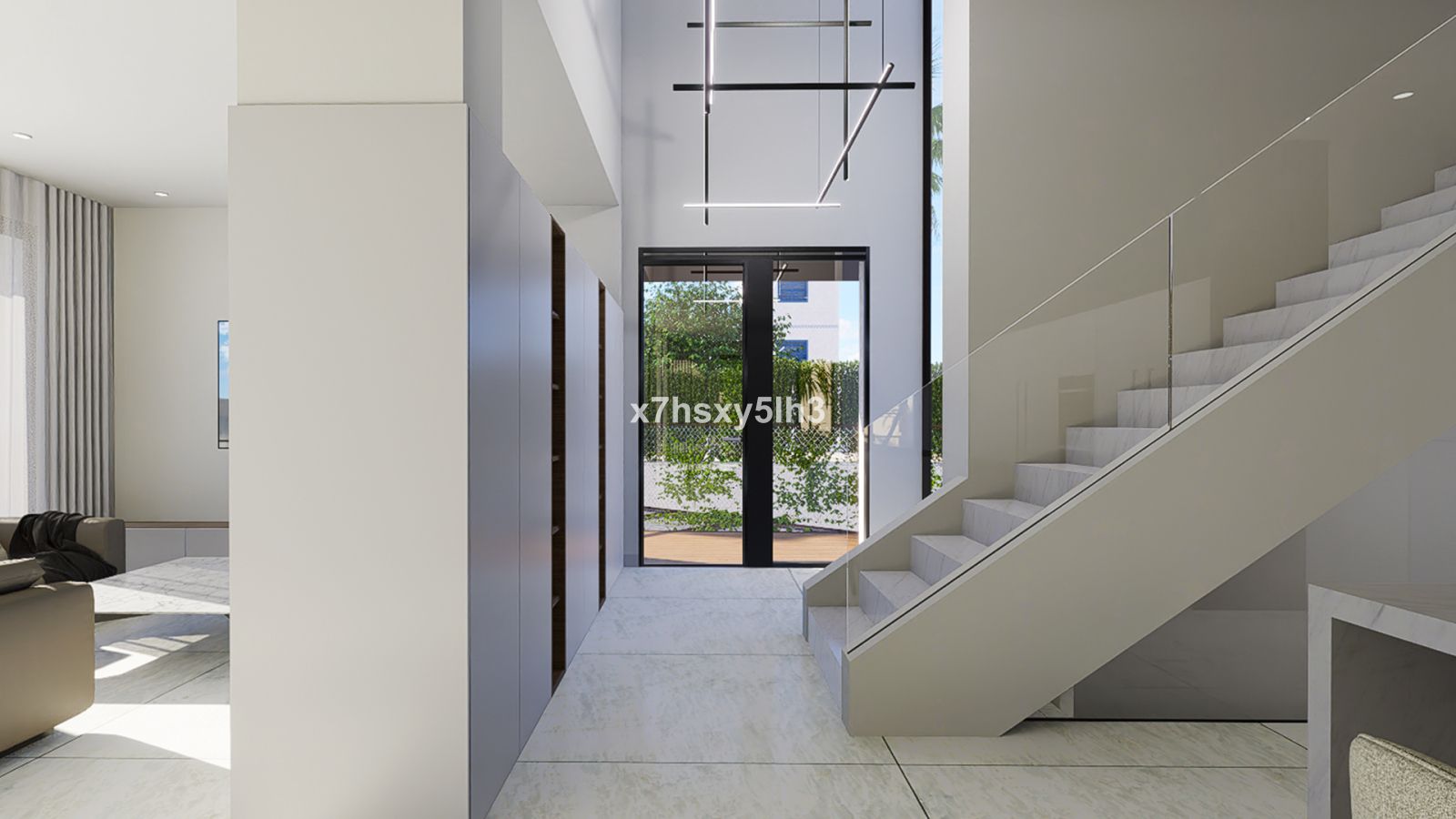 Modern villa interieur met trap en glazen balustrade