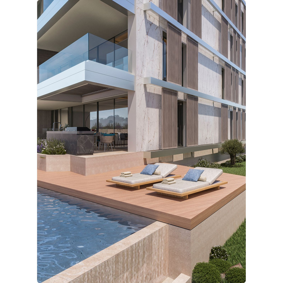 Modern huis met zwembad en houten terras