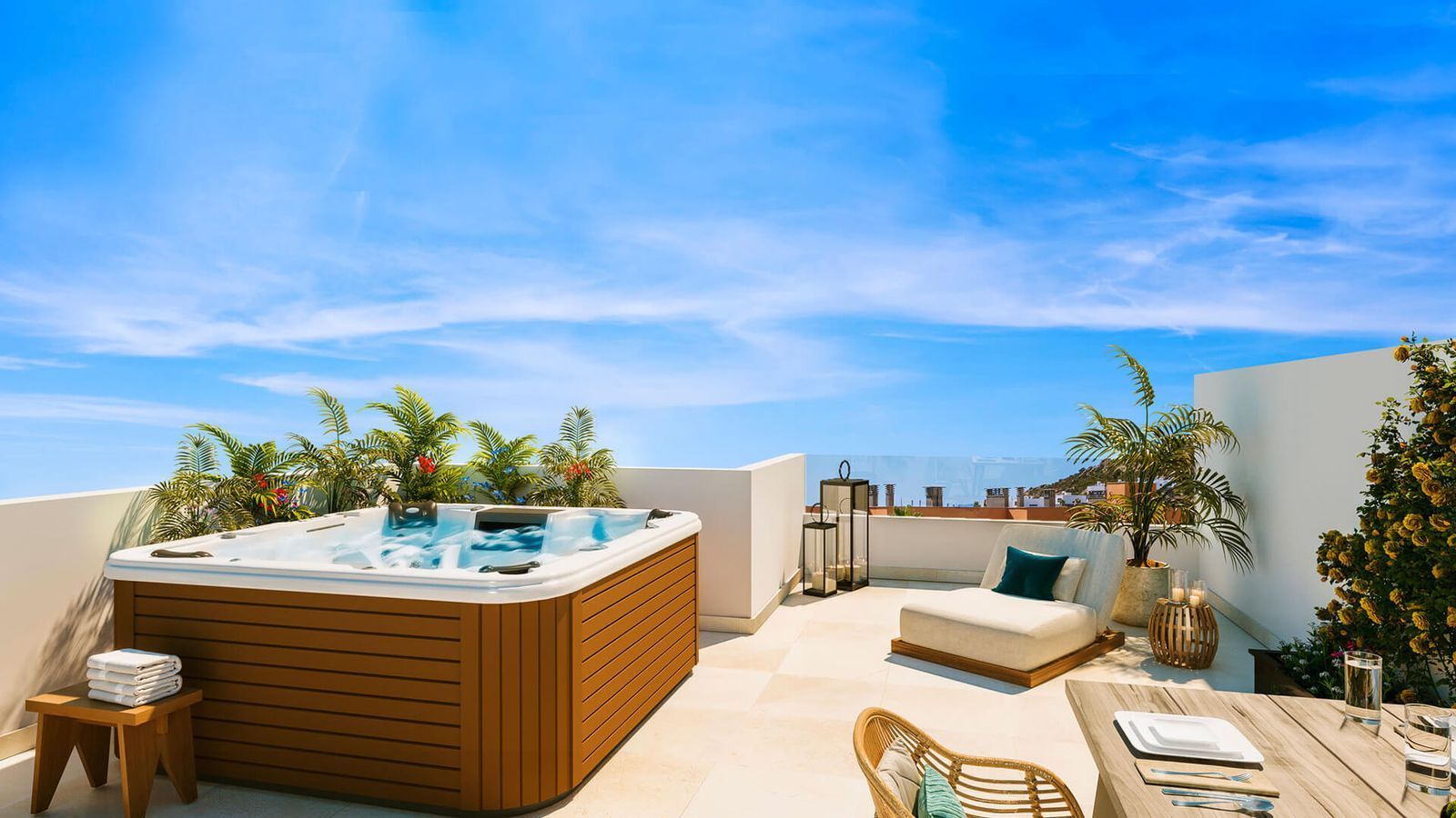 Dakterras met jacuzzi en prachtig uitzicht