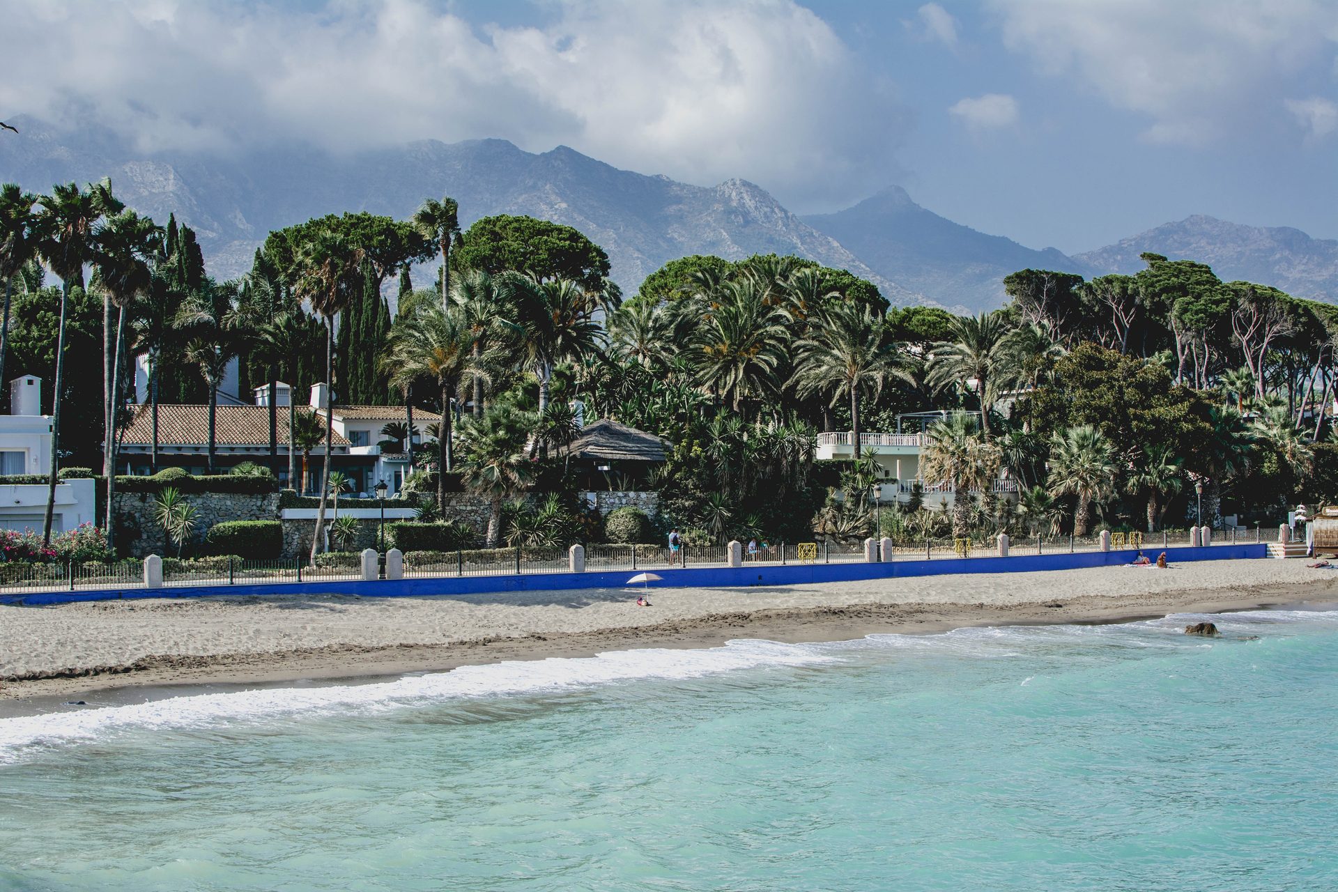 Beachfront villa with sea view, private pool, and lush garden.