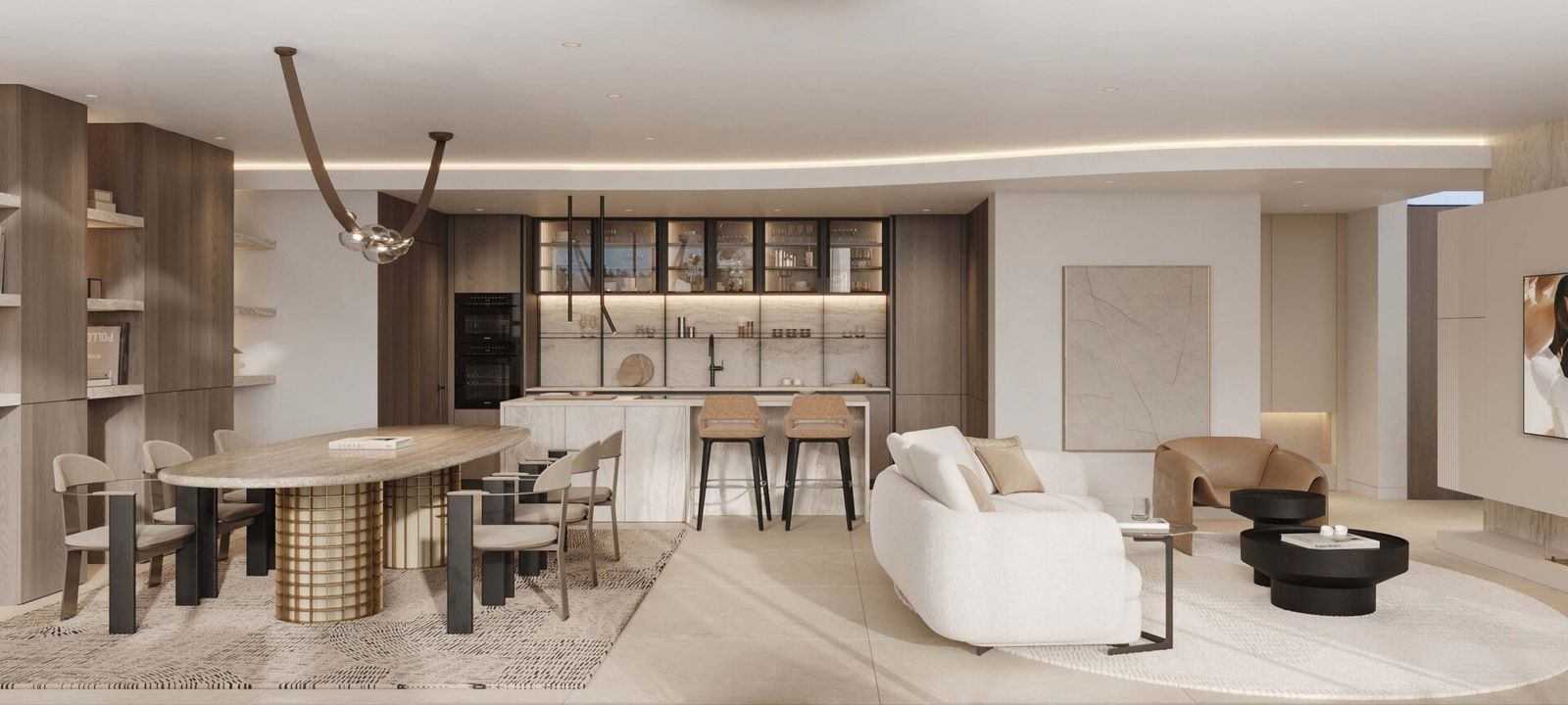 Modern villa interieur met open keuken en woonkamer