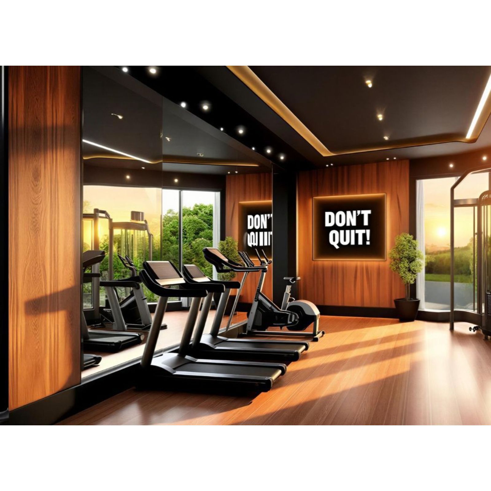 Moderne fitnessruimte in Lantana Residencial met loopbanden en houten vloeren.