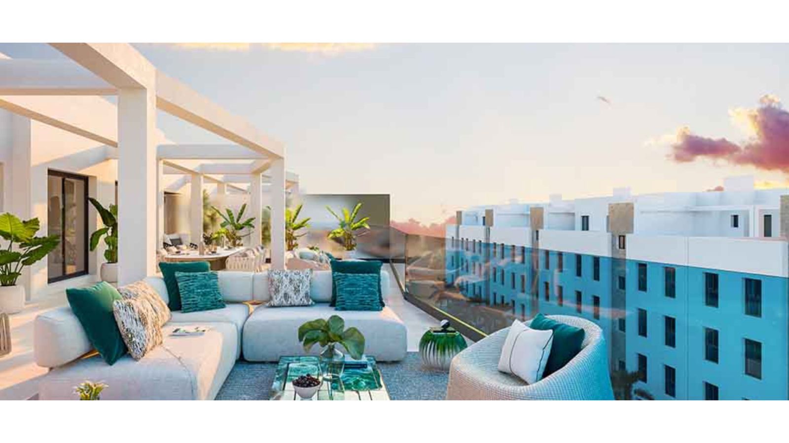 Modern terras met zitgedeelte in Jardines de las Lagunas II