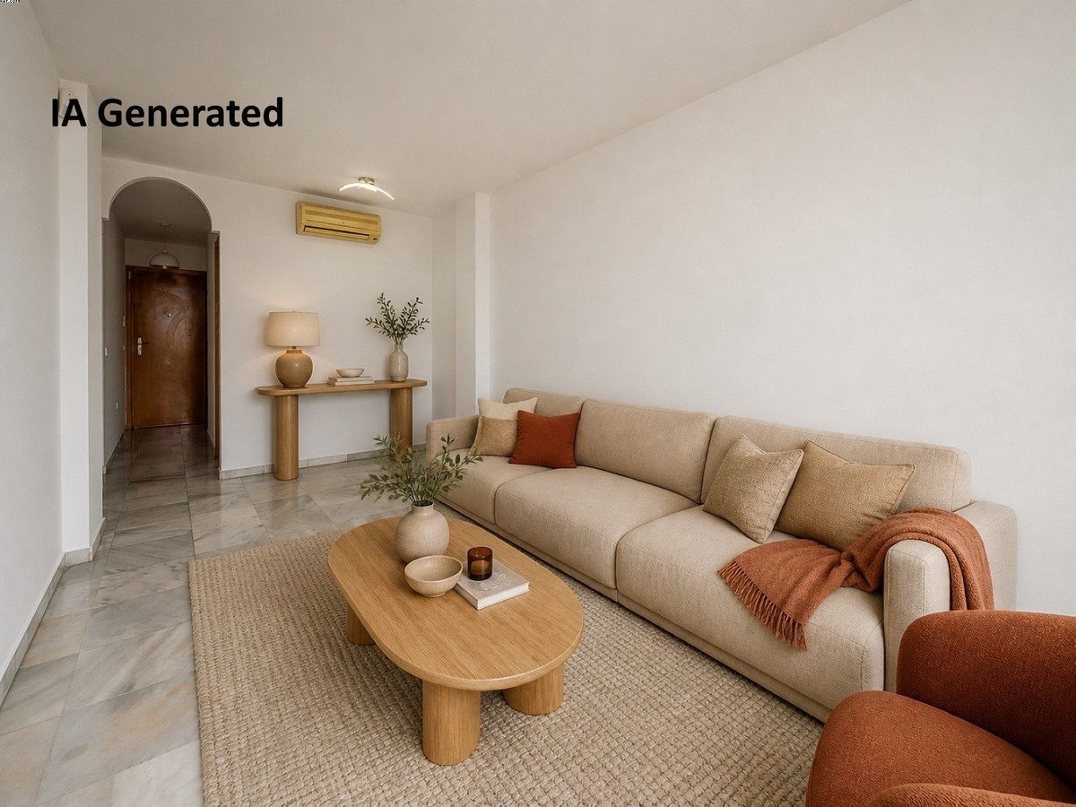 Modern living room with a comfortable sectional sofa, coffee table, rug, and a hallway entrance visible.