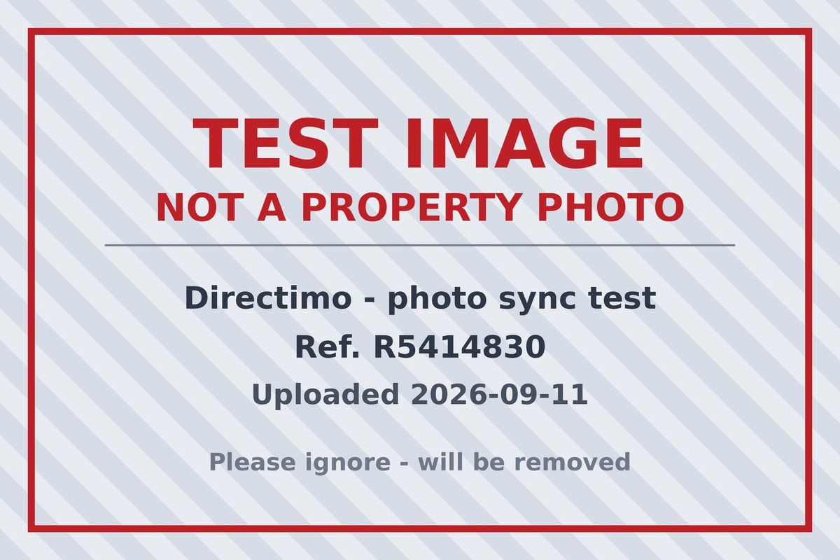 A test image with the text 'TEST IMAGE NOT A PROPERTY PHOTO' and 'Directimo - photo sync test'.