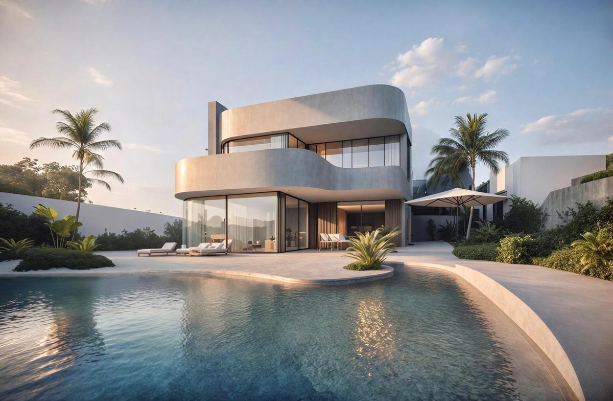 Luxe villa met zwembad en modern exterieur design.