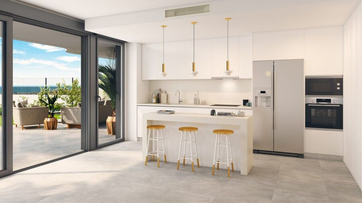 Moderne keuken met uitzicht op het terras